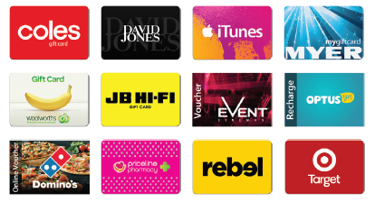 Example of eGift cards available